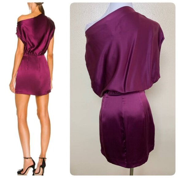 The Sei X REVOLVE Asymmetrical Draped Mini Silk Charmeuse Dress Sz 0 in Plum - Picture 2 of 10